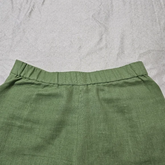 MNG Linen Tailored Pants Flat Front Green Straight Ciggarette Leg Womens Small - Picture 14 of 15